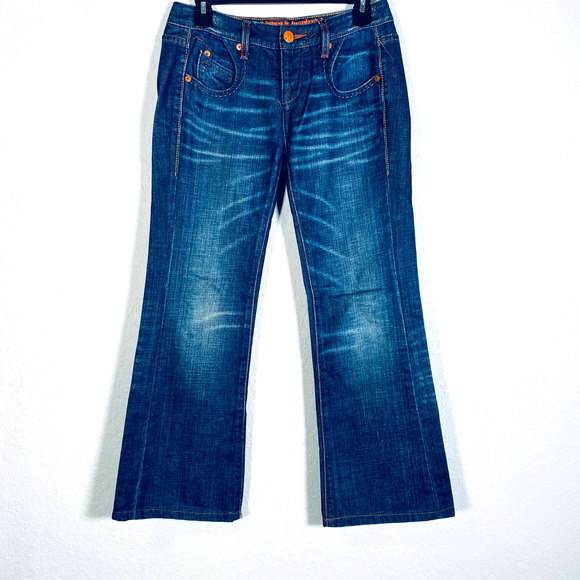 Levis Women's Blue Copper Button Rivets Ankle Wide Leg Jeans Sz 27